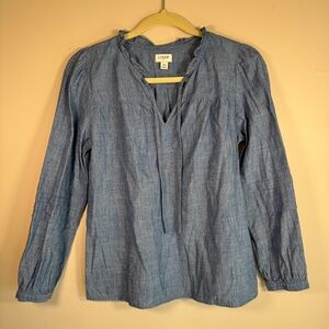 J. Crew Denim-Look Tie Front Women's Blouse in Light Blue